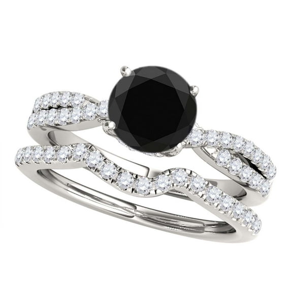 Engagement Rings for Women 1.37 Carat Halo Black Diamond Bridal Set prong 14k White Gold Genuine Diamond