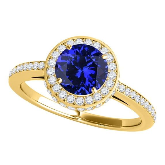 Engagement Rings for Women 1.38 Carat Antique Design Halo Tanzanite and Diamond Engagement Ring 4-prong 14k Solid Yellow Gold