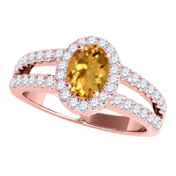 Engagement Rings for Women 1.68 Carat Diamond and Oval Shaped Citrine Ring prong 10K Rose Gold