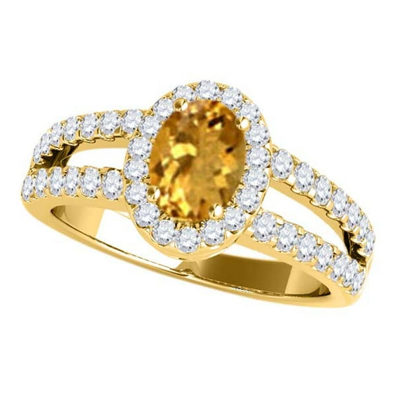 Engagement Rings for Women 1.68 Carat Diamond and Oval Shaped Citrine Ring prong 10K Yellow Gold
