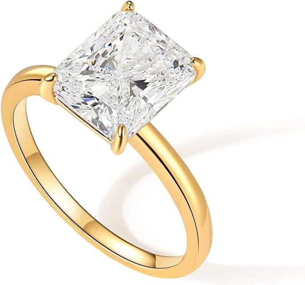 Rectangular Promise Engagement Rings for Women 14K Gold Plated Rectangle Cubic Zirconia ...