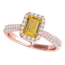 Engagement Rings for Women 3.46 Carat Diamond and Emerald Shaped Citrine Ring pave 10K Rose Gold