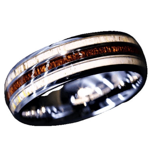 Tungsten Rings for Men Wedding Bands for Him Womens Wedding Bands for Her 6mm Silver With Antler Koa Wood