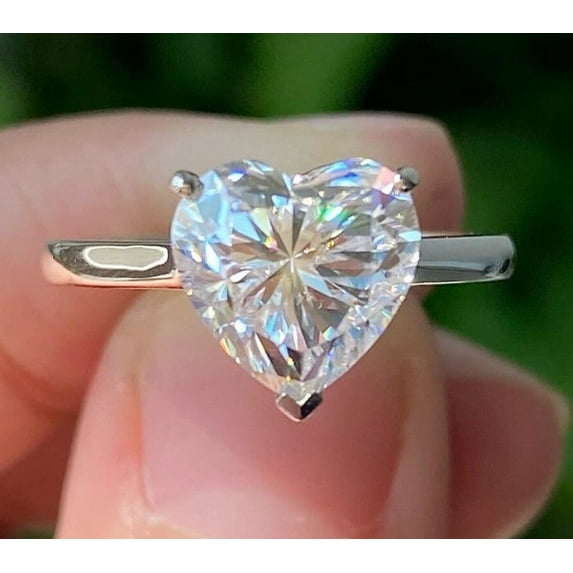 Engagement Solitaire Women's Ring 2 Ct Heart Cut Diamond 14k White Gold Plated -14