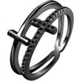 thumbnail image 1 of Engagement Wedding 925 Sterling Silver 14K Black Gold Plating Round Cut Black Diamond Christmas Special Double Cross Ring For Women, 1 of 1