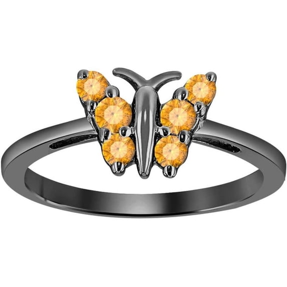 Engagement Wedding 925 Sterling Silver 14K Black Gold Plating Round Cut Citrine Beautiful Butterfly Shape Ring For Women