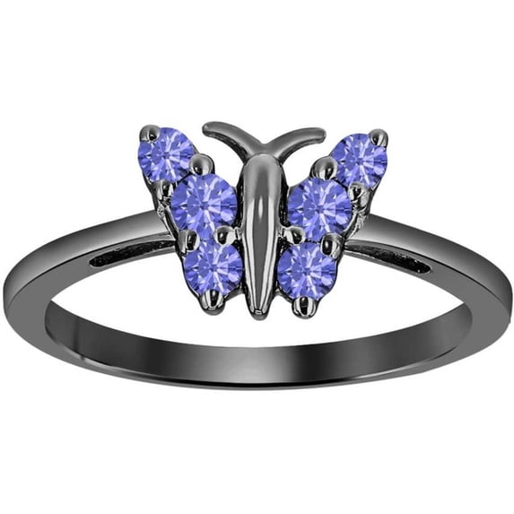 Engagement Wedding 925 Sterling Silver 14K Black Gold Plating Round Cut Tanzanite Beautiful Butterfly Shape Ring For Women