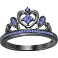 thumbnail image 1 of Engagement Wedding 925 Sterling Silver 14K Black Gold Plating Round Cut Tanzanite Tiara Queen Crown Heart Shaped Ring For Women, 1 of 1