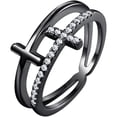 thumbnail image 1 of Engagement Wedding 925 Sterling Silver 14K Black Gold Plating Round Cut White Diamond Christmas Special Double Cross Ring For Women, 1 of 1