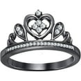 thumbnail image 1 of Engagement Wedding 925 Sterling Silver 14K Black Gold Plating Round Cut White Diamond Tiara Queen Crown Heart Shaped Ring For Women, 1 of 1