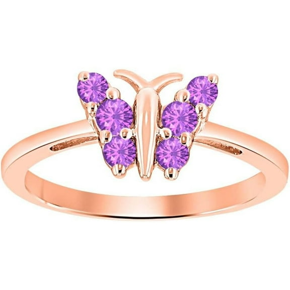 Engagement Wedding 925 Sterling Silver 14K Rose Gold Plating Round Cut Amethyst Beautiful Butterfly Shape Ring For Women
