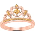 thumbnail image 1 of Engagement Wedding 925 Sterling Silver 14K Rose Gold Plating Round Cut Citrine Tiara Queen Crown Heart Shaped Ring For Women, 1 of 1
