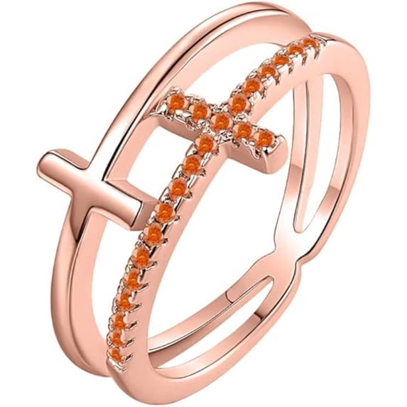 Engagement Wedding 925 Sterling Silver 14K Rose Gold Plating Round Cut Orange Sapphire Christmas Special Double Cross Ring For Women