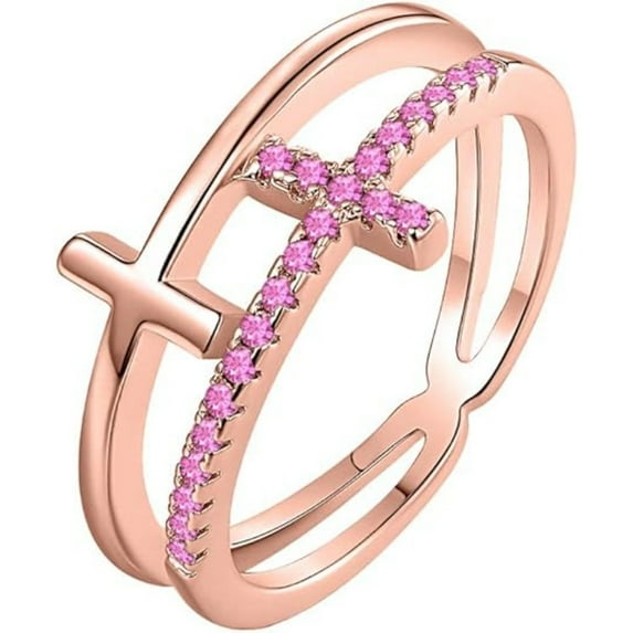 Engagement Wedding 925 Sterling Silver 14K Rose Gold Plating Round Cut Pink Sapphire Christmas Special Double Cross Ring For Women
