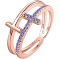 thumbnail image 1 of Engagement Wedding 925 Sterling Silver 14K Rose Gold Plating Round Cut Tanzanite Christmas Special Double Cross Ring For Women, 1 of 1
