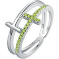 thumbnail image 1 of Engagement Wedding 925 Sterling Silver 14K White Gold Plating Round Cut Peridot Christmas Special Double Cross Ring For Women, 1 of 1