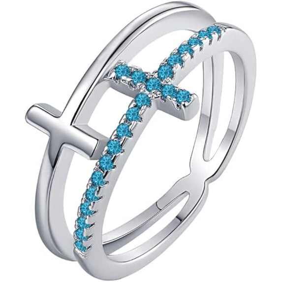 Engagement Wedding 925 Sterling Silver 14K White Gold Plating Round Cut swiss Blue Topaz Christmas Special Double Cross Ring For Women
