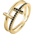 thumbnail image 1 of Engagement Wedding 925 Sterling Silver 14K Yellow Gold Plating Round Cut Black Diamond Christmas Special Double Cross Ring For Women, 1 of 1