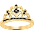 thumbnail image 1 of Engagement Wedding 925 Sterling Silver 14K Yellow Gold Plating Round Cut Black Diamond Tiara Queen Crown Heart Shaped Ring For Women, 1 of 1