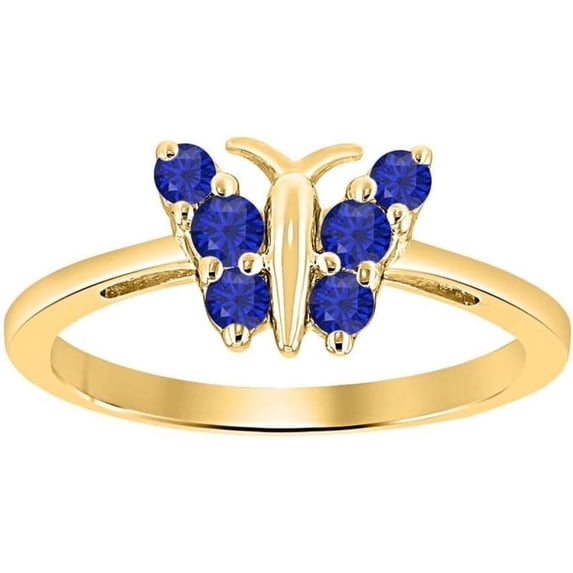 Engagement Wedding 925 Sterling Silver 14K Yellow Gold Plating Round Cut Blue Sapphire Beautiful Butterfly Shape Ring For Women