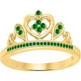 thumbnail image 1 of Engagement Wedding 925 Sterling Silver 14K Yellow Gold Plating Round Cut Green Emerald Tiara Queen Crown Heart Shaped Ring For Women, 1 of 1