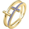 thumbnail image 1 of Engagement Wedding 925 Sterling Silver 14K Yellow Gold Plating Round Cut Tanzanite Christmas Special Double Cross Ring For Women, 1 of 1
