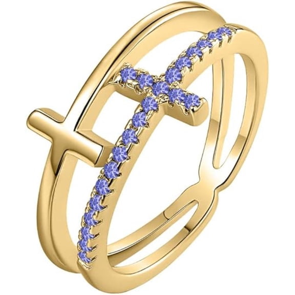 Engagement Wedding 925 Sterling Silver 14K Yellow Gold Plating Round Cut Tanzanite Christmas Special Double Cross Ring For Women