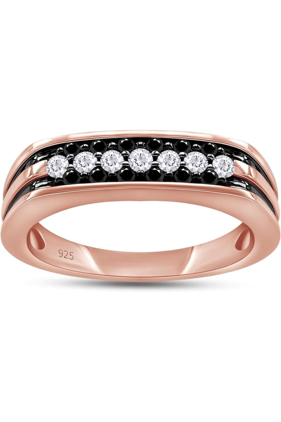 Engagement Wedding Band Men's Promise Ring Round Cut White Diamond 14K Rose Gold Over 925 Sterling Silver