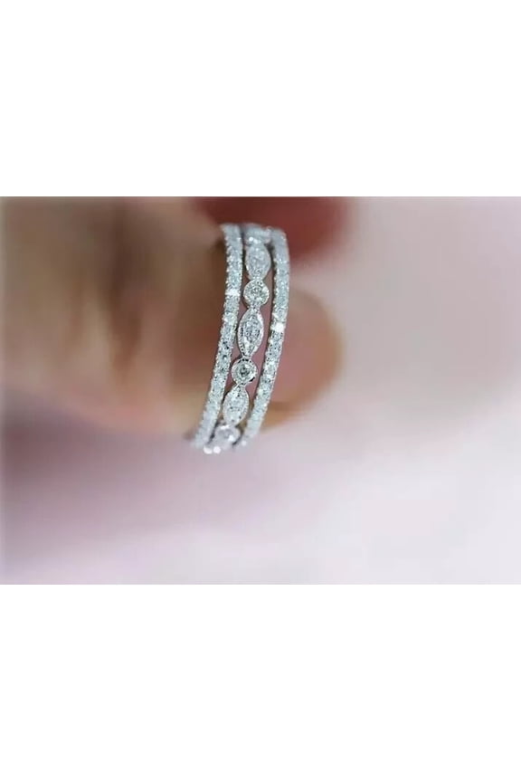 Engagement Wedding Band Ring Set 14K White Gold Plated 925 Silver 2CT Round Cut Lab Created VVS1/D Diamond