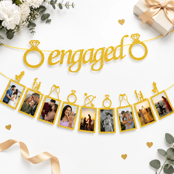 Engagement Wedding Decorations Engaged Banner And Photo With Romantic Memories Picture Card Frames For Engaged/wedding/anniversar