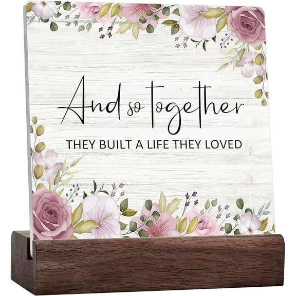 Engagement Wedding Gifts For Couple Newlyweds,And So They Built A Life They Loved Ceramic Table Sign Desk Decor,Rustic Wooden Block Box Sign Decoration For Home Living Room Shelf Table Decor
