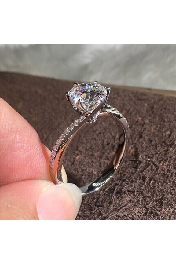 Engagement Wedding Ring 2CT Round Cut Lab Created VVS1/D Diamond Solitaire Ring Women's 14K White Gold Plated 925 Silver