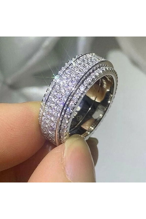 Engagement Wedding Ring Men's 3 CT Round Cut White Moissanite 14K White Gold Plated