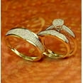thumbnail image 1 of Engagement Wedding Trio Ring Set For Men & Women - His & Her White Round Diamond Trio Band Rings - 14k Yellow Gold Plated Couple Ring, 1 of 1