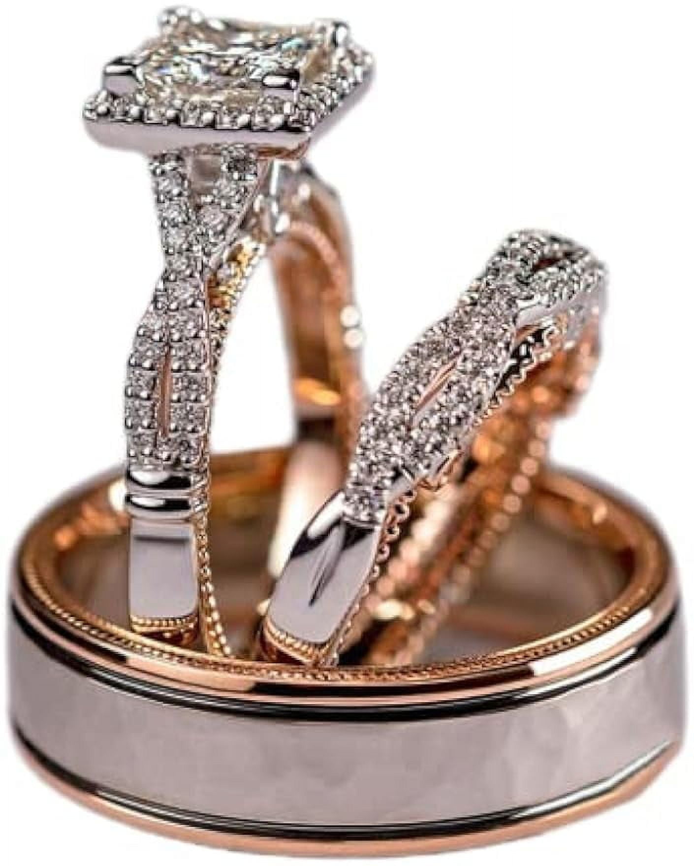Pink Camo Stainless Steel & Titanium Engagement Wedding Ring Set For Men & Women | 3-Piece Set (Size 8, 6mm Width)