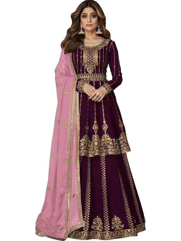 Engagement wear Designer Indian Pakistani Sewn Salwar Kameez Anarkali Lengha Suits ( Purple, M - 40 )