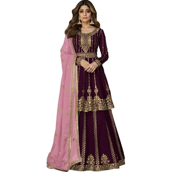 Engagement wear Designer Indian Pakistani Sewn Salwar Kameez Anarkali Lengha Suits ( Purple, S - 38 )