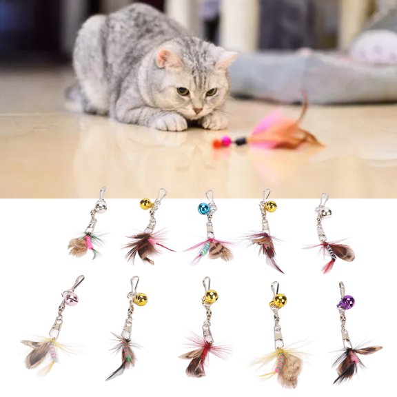 Engaging Cat Play, 10 Feather Teaser Attachments With Bell For Active Fun!
