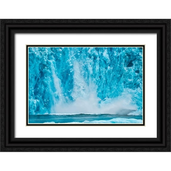 Engelbrecht, Jim 24x17 Black Ornate Wood Framed with Double Matting Museum Art Print Titled - Calving glacier-LeConte Bay-Alaska-USA