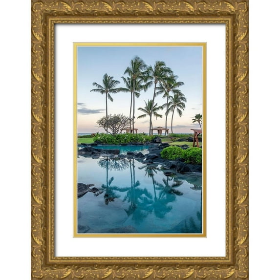 Engelbrecht, Lisa S. 13x18 Gold Ornate Wood Framed with Double Matting Museum Art Print Titled - Oceanfront resort-landscape-Kauai-Hawaii-USA