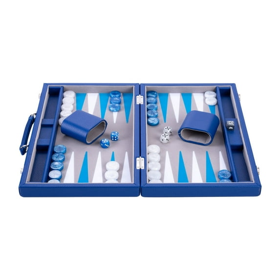 Engelhart gray, Blue and White 15 inch Backgammon Set