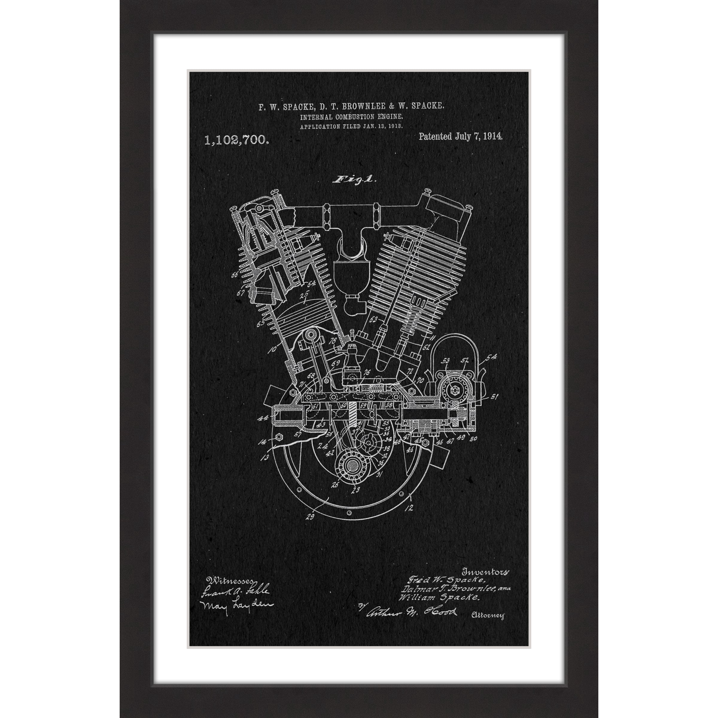 "Engine 1914 Black Paper" Framed Painting Print
