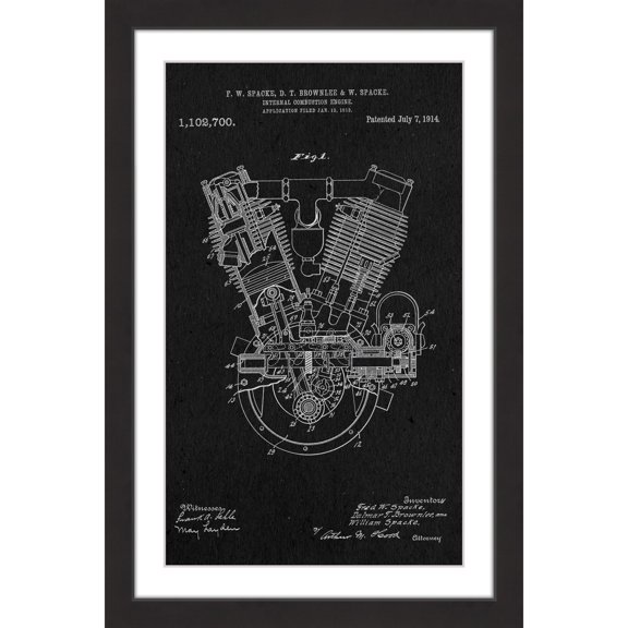 "Engine 1914 Black Paper" Framed Painting Print