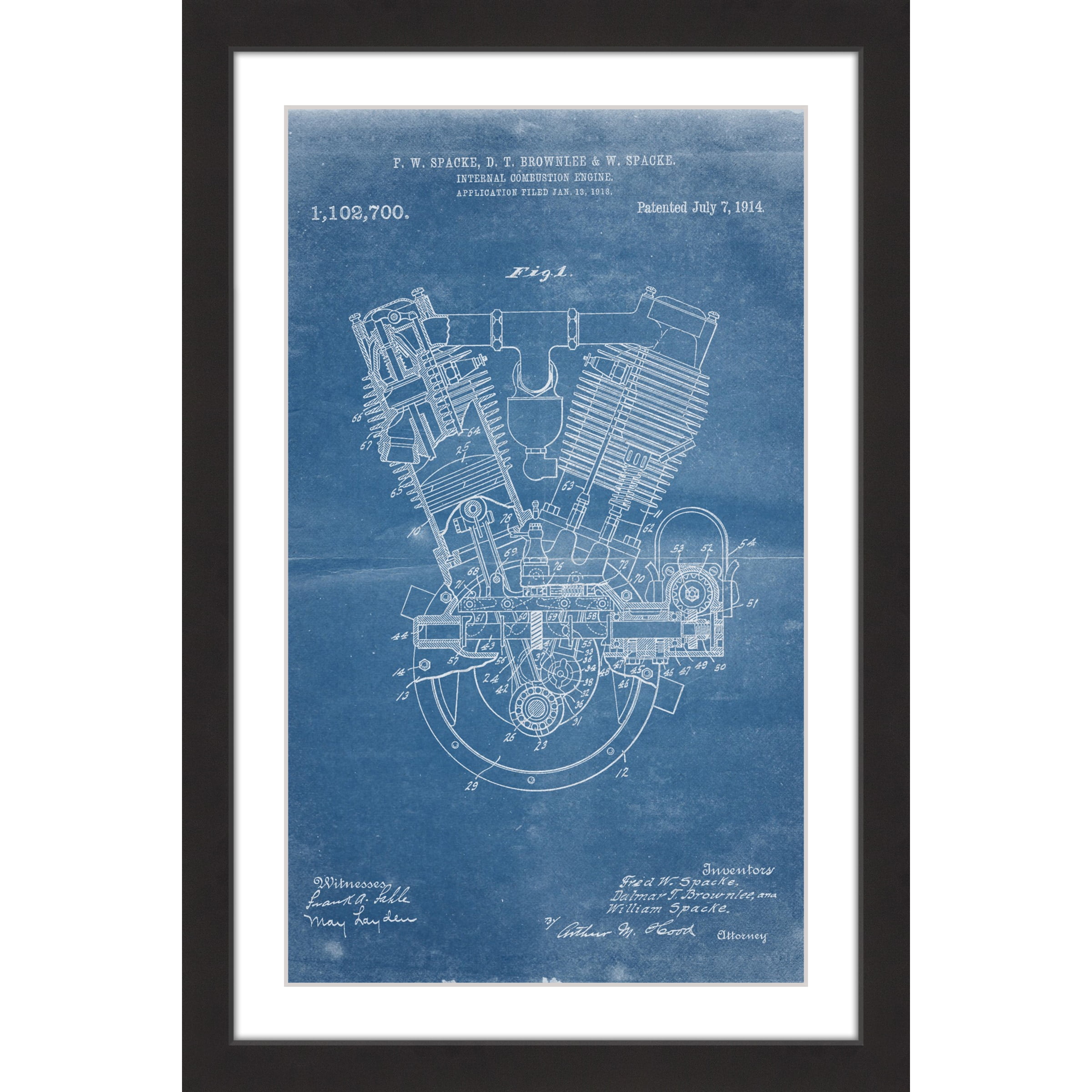"Engine 1914 Blueprint" Framed Painting Print
