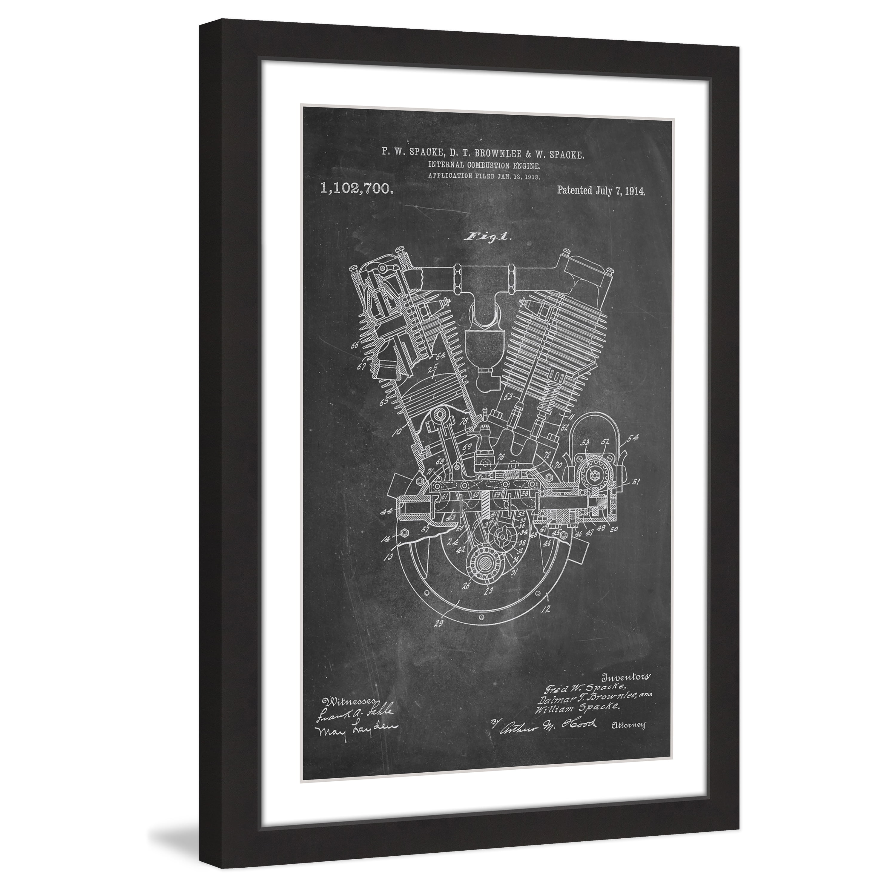 "Engine 1914 Chalk" Framed Painting Art Print, 24" x 1.5"