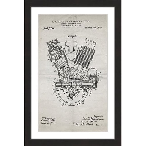 "Engine 1914 Old Paper" Framed Painting Print