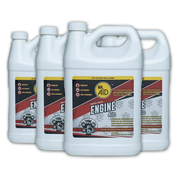 Engine AID Effectively Cleans Car Engine Bays Without Water, Designed To Remove Dirt, Oils & Grease, Non-Flammable & ECO Friendly, (128 Fl Oz) 1.0 GAL W/8/Microfiber Towel + 4 Spray Bottle (4-Pack)