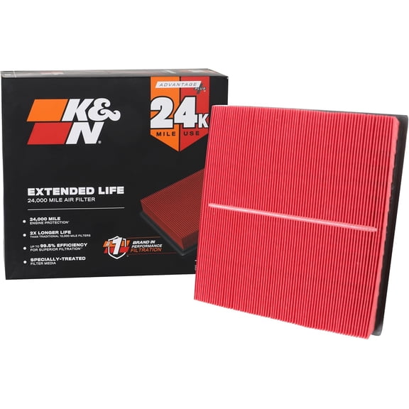 Engine Air Filter: Extended Life 24,000 Mile Replacement Air Filter: Compatible with 2010-2019 Jeep/Dodge SUV V6/V8 (Grand Cherokee, Durango), KNX-2457