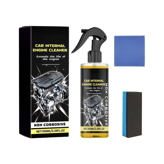 Engine Bay Maintenance Set, Waterless Engine Cleaner Bottle 100ml with Towel and Sponge, Non-Corrosive Care Claim for Vehicle Upkeep
