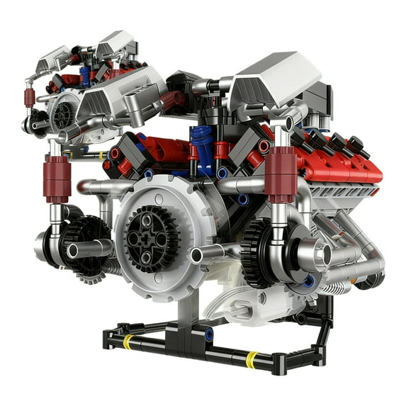 Engine Building Blocks Set, APP Controlled Combustion Model Kit with Rechargeable Motor, Physical Science Experiment Toy for Adults 14+